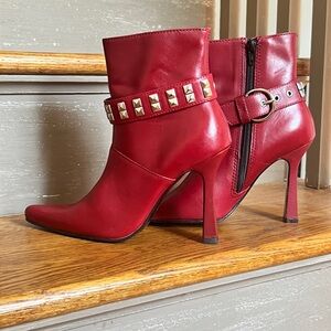 Steve Madden red ankle boots with studs